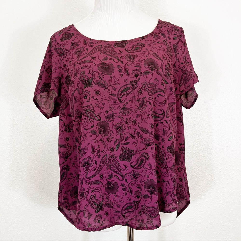 Torrid Abbey Purple & Black Paisley Cage Back Blouse Size 00